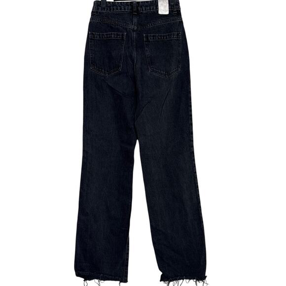 Zara Full Length Wide Leg Frayed Raw Hem High Rise Denim Jean 4 Black Washed - Picture 14 of 16